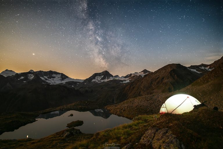 Milchstraße über dem Stubaital bei Vollmond
