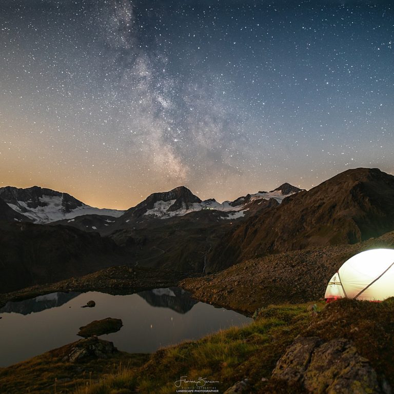 Milchstraße über dem Stubaital bei Vollmond